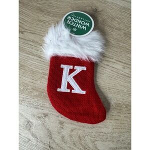 Winter Wonder Lane Mini Red Knit Christmas Stocking Monogram Letter K Faux Fur